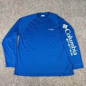 Columbia PFG Shirt Mens Large Blue Long Sleeve Omni-Shade Fishing Performance